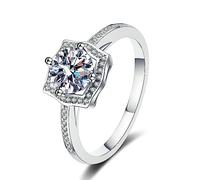 Bishilin Anillo para Mujer, Dainty Silver Rings 4-Prong with 6.5mm Cubic Zirconia Sterling Silver Size N 1/2