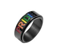 Bishilin Black Engagement Rings, The Wedding Ring Spinner Ring Rainbow Pride Wide 8mm Size L 1/2