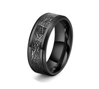 Bishilin Black Wedding Bands for Her, Stainless Steel Rings Gothic Ice Silk Size R 1/2 Suitable for Wedding Anniversary Holiday