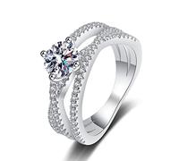 Bishilin Boho Wedding Ring, Wedding Rings Ladies Silver Crossed with 6.5mm Round Cubic Zirconia Sterling Silver Size N 1/2