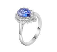 Bishilin Bride Wedding Ring, Woman Ring 14K White Gold Teardrop with 3Ct Created Sapphire Size N 1/2