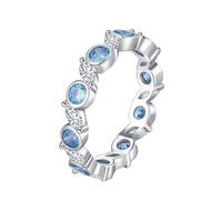 Bishilin Cubic Zirconia Ring, Thin Sterling Silver Ring Silver Elegant with Blue Round Cubic Zirconia Size J 1/2