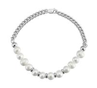 Bishilin Cute Bracelets, Chain Bracelet Silver Curb Chain with Pearls Sterling Silver Suitable for Wedding Anniversary Holiday