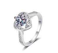 Bishilin Cute Engagement Ring, Silver Ring Set for Women Dainty with 4-Prong White 1ct Moissanite Sterling Silver Size O 1/2