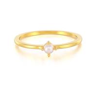 Bishilin Cute Engagement Ring, The Wedding Ring 9K Yellow Gold Delicate with Round Pearl Size Q 1/2