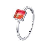 Bishilin Cz Engagement Ring Set, Silver Wedding Band Women Square Solitaire with Red Princess Cubic Zirconia Sterling Silver Size R 1/2