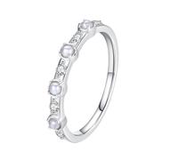 Bishilin Cz Eternity Bands for Women, Sterling Silver Engagement Rings Silver Delicate 2mm Pearl with Round Cubic Zirconia Size R 1/2
