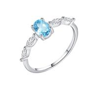Bishilin Dainty Silver Rings, Engagement Ring Unique Round with Blue Oval Shape Cubic Zirconia Sterling Silver Size N 1/2