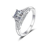 Bishilin Dainty Silver Rings, Engagment Ring 4-Prong with 7mm Square-Shape Zirconia Sterling Silver Size P 1/2