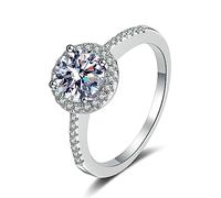 Bishilin Dainty Sterling Silver Rings, Stackable Rings for Women Silver with 4-Prong White 2ct Moissanite Size P 1/2