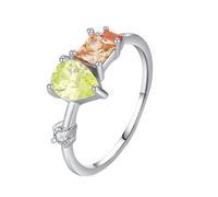 Bishilin Engagment Ring, Silver Rings Set Dainty Teardrop with Olive Green Pear Cubic Zirconia Sterling Silver Size L 1/2