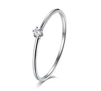 Bishilin Female Ring Set 18ct White Gold Ladies Wedding Band Round Diamond 0.05ct Wedding Promise Engagement Band Ring, N 1/2