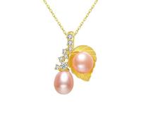 Bishilin Gold Pendant Necklaces for Women, Wedding Necklaces for Brides Sterling Silver Leaf with Two Pearls Purple