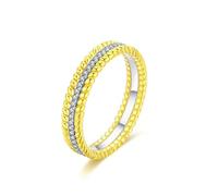 Bishilin Gold Plated Wedding Band, Cubic Zirconia Ring Set Twisted Inlaid Stones with Round Cubic Zirconia Sterling Silver Size P 1/2