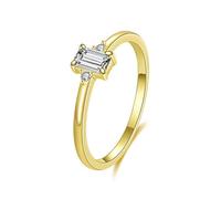 Bishilin Gold Rings Elegant, Cz Solitaire Ring Elegant with Rectangle Cubic Zirconia Sterling Silver Size R 1/2