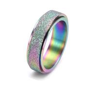 Bishilin Large Engagement Ring, Middle Finger Ring Multicolor Frosted Rotatable 6mm Stainless Steel Size J 1/2