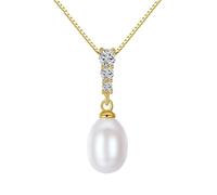Bishilin Large Pendant Necklace, Mama Necklace Sterling Silver White Pearl with Cubic Zirconia