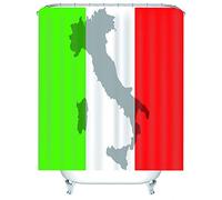 Bishilin Large Shower Curtain Polyester Italy Flag and Map Curtains For Bath with Hooks for Bath Tub and Shower Stall, Green White Red 180x200CM