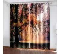Bishilin Living Room Curtains for Men, Orange Green Window Curtains Boho 2 Panels Trees Scenery Polyester 54W x 90L Inch