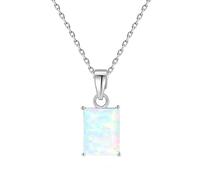 Bishilin Long Necklaces for Women, 925 Silver Necklace Silver with Square Opal White for Holiday Gifts Family Parties Wedding