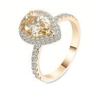 Bishilin Love Friendship Ring, Womens Rings Wedding 9K Yellow Gold with 2Ct Pear Shape Champagne Moissanite Size I 1/2