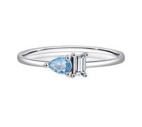 Bishilin Matching Rings, Silver Rings Vintage Simple Teardrop and Rectangle with Blue Cubic Zirconia Sterling Silver Size L 1/2