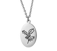 Bishilin Metal Chain Necklace, Pendant Necklaces for Women Silver Oval with Flower Pattern December Stainless Steel