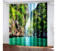 Bishilin Modern Curtains, Green Brown Drapes Living Room 2 Panels Mountains and Rivers Polyester 34W x 63L Inch