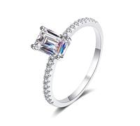 Bishilin Moissanite Ring Stack, Silver Rings for Women Cute Rectangulaire with 1ct Moissanite Sterling Silver Size J 1/2