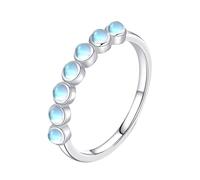 Bishilin Moonstone Ring Band, Bridal Sets Wedding Rings Silver Elegant with Light Blue Round Moonstone Sterling Silver Size L 1/2