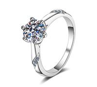 Bishilin Plain Sterling Silver Rings, Vintage Rings Aesthetic Silver 6-Prong with 5mm Cubic Zirconia Size M 1/2