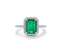 Bishilin Pretty Rings for Women, White Gold Ring Thin 9K Rectangle with Green Lab Created Emerald Size R 1/2