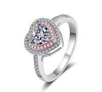 Bishilin Promise Ring 925 Sterling Silver, Plain Wedding Ring Silver with 3-Prong Heart Shape 6.5mm Cubic Zirconia Size J 1/2