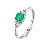 Bishilin Promise Ring 925, Women's Bridal Rings Sets Silver Elegant with Green Round Cubic Zirconia Size J 1/2