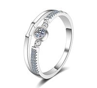 Bishilin Promise Rings, Cz Solitaire Engagement Ring White Gold Double Layered with Round Cubic Zirconia Sterling Silver Size N 1/2