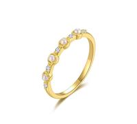 Bishilin Rings for Me, Anillos de Mujer 9K Yellow Gold Half Eternity with Round Pearl Size P 1/2
