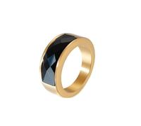 Bishilin Rings for Me, Promise Ring Stainless Steel Gold Black Round with Crystal Size L 1/2