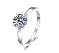Bishilin Rings Sterling Silver, Dainty Promise Ring Silver 4 Prong Set with 8mm Round Cubic Zirconia Size L 1/2