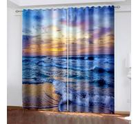 Bishilin Room Darkening Curtains Boho, Gray Yellow Kitchen Curtains Farmhouse 2 Panels Sunset By The Sea Polyester 38W x 63L Inch