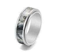 Bishilin Silver Promise Rings for Women, The Wedding Band Tree Branch Camouflage Rotatable Stainless Steel Size L 1/2