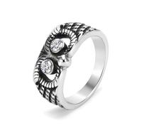 Bishilin Silver Ring Band, Stainless Steel Ring Jewel Owl with White Round Cubic Zirconia Size P 1/2