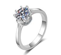 Bishilin Silver Ring Women, Wedding Rings for Her Sterling Silver 8-Prong with 6.5mm Cubic Zirconia Size M 1/2