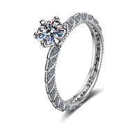 Bishilin Silver Rings Elegant, Plain Wedding Ring 6-Prong with 6.5mm Cubic Zirconia Sterling Silver Size Q 1/2