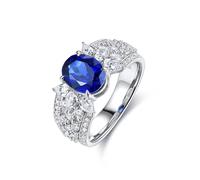 Bishilin Silver Rings Love, Sterling Silver Thumb Rings 4 Prongs with Oval Created Sapphire Size M 1/2