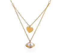 Bishilin Small Gold Necklace for Women, Link Necklace for Women Heart and Pearl Stainless Steel