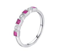 Bishilin Stackable Silver Rings, Women's Bridal Rings Sets Vintage with Rose Red Square Cubic Zirconia Sterling Silver Size R 1/2