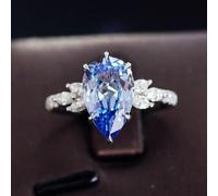 Bishilin Stacked Rings, Wedding Anniversary Band 9K White Gold Elegant Style with 4Ct Blue Pear Created Sapphire Size Q 1/2