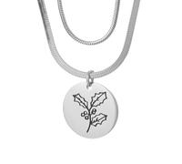 Bishilin Stainless Steel Necklace Kit, Silver Necklace Chain for Women Double Chain Round with Flower Pattern December