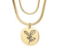 Bishilin Stainless Steel Necklace Set, Necklace Women Gold Double Chain Round with Flower Pattern December