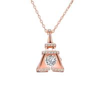 Bishilin Sterling Silver Choker Necklace, Rose Gold Pendant Necklace Eiffel Tower with White Round Cubic Zirconia